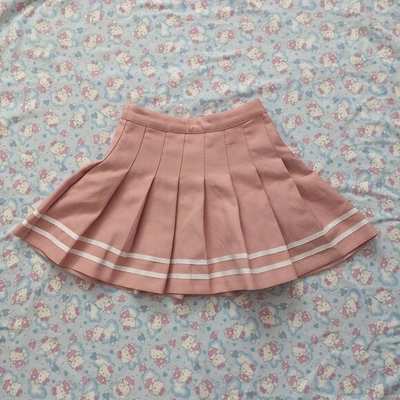 h&m pink varsity pleated skirt w/ white stripes | womens / girls / kids skirt - Picture 2 of 3